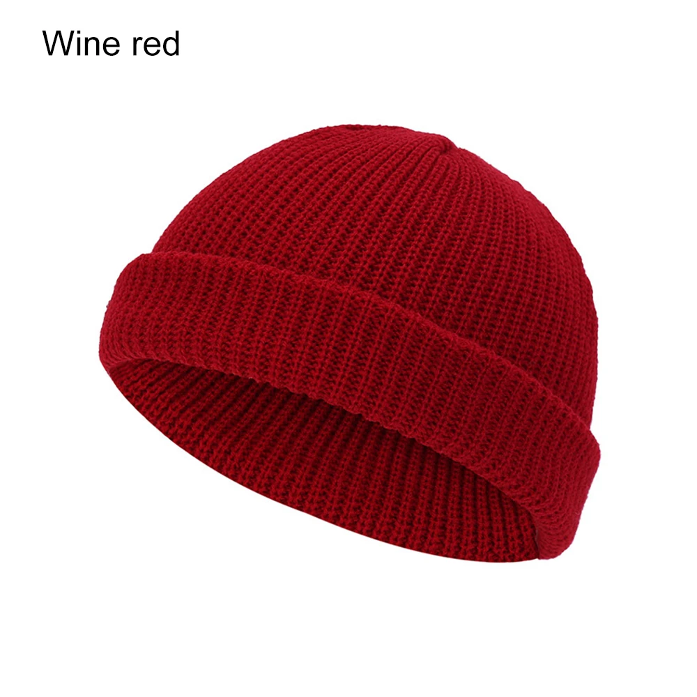 wine red Унисекс зимний мужской ребристый трикотажный головной убор с черепом головной убор моряка манжета безрукавка Ретро Темно-Синий стиль лыжный Рыбак Docker Beanie Hat - Цвет: wine red