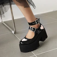2021 spring new mary jane shoes womens thick bottom muffin british style small single show thin hollow leather