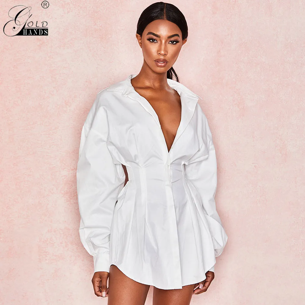 Золотые руки 2019 модное женское короткое платье белая Свободная рубашка платья
