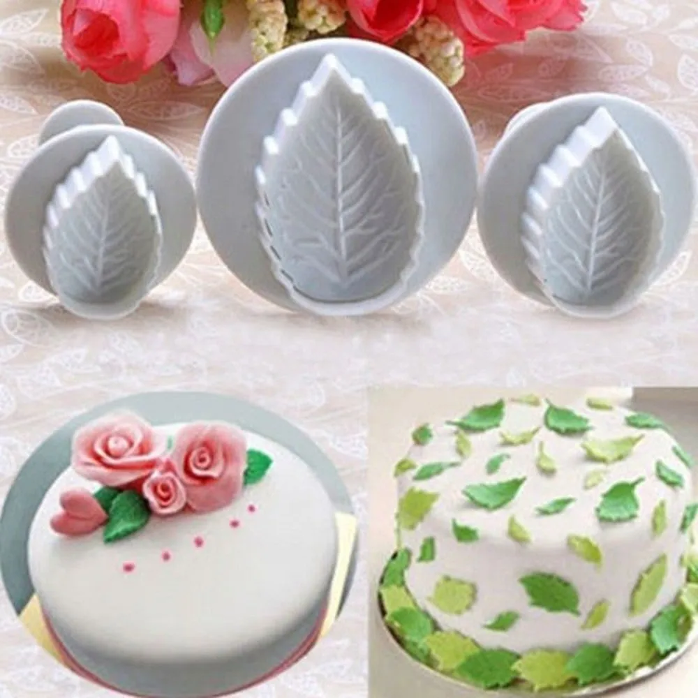 Cake Rose Leaf Plunger 3Pcs Fondant Decorating Sugar Craft Mold Cutter Pastry Cookie Tools Drop Shipping | Дом и сад
