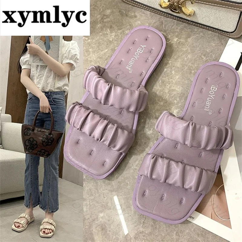 

Сандалии женские на плоской подошве, босоножки с квадратным носком, с открытым носком, новая модель Лето 2021