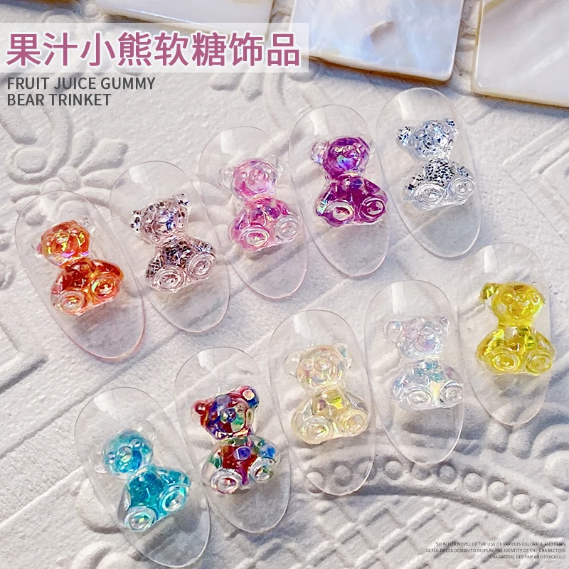 

50pcs 8X10mm Teddy bear nail decoration Gummy Bear Flat Back Hard Resin Press On Nail Art 8mm x 10mm, Animal Nail Art 12 Colors