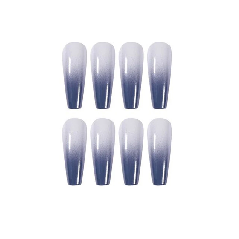 

24pcs Smoky Grey Fake Nails Punk Style Gradient Full Nail Tips Extra Long Acrylic False Nails Art Manicure