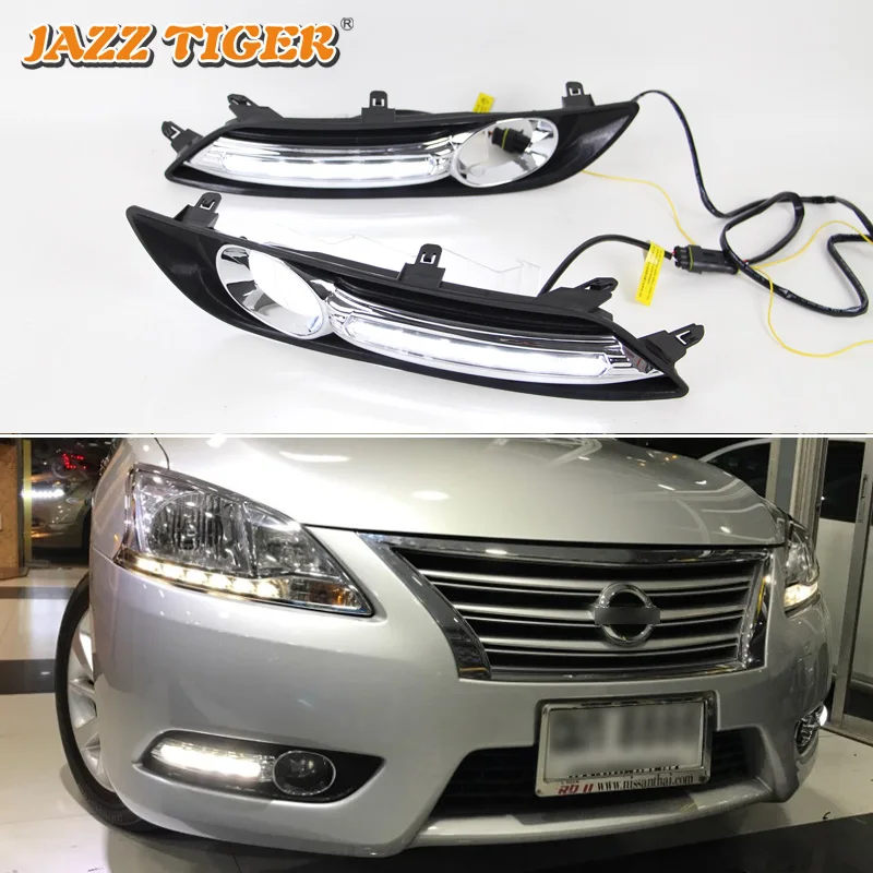 12V Daytime running lights For Nissan Sentra 2012 2013 2014 2015 LED Drl with turn signals for cars fog lights auto headlights