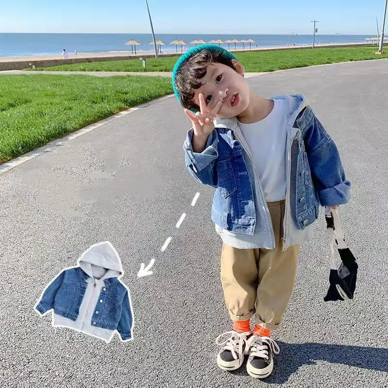 

Male Children's Cowboy Jacket 2021 New Children's Clothing Boys Autumn Hooded Jacket Inert Baby Upper Child Spring