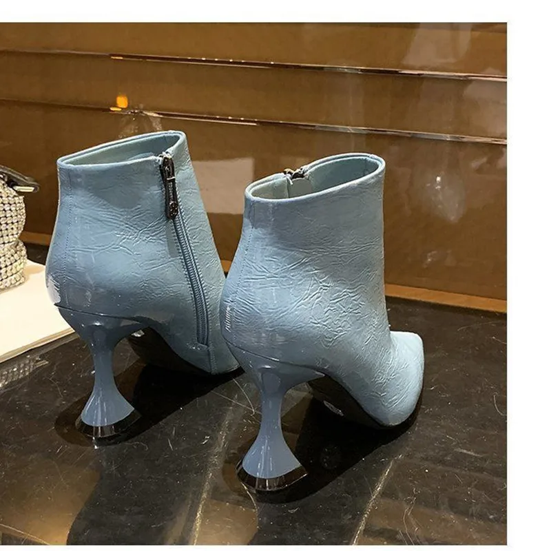 

Женские короткие ботильоны на молнии сбоку, осенне-зимние черные ботильоны из искусственной кожи на каблуке, E9205