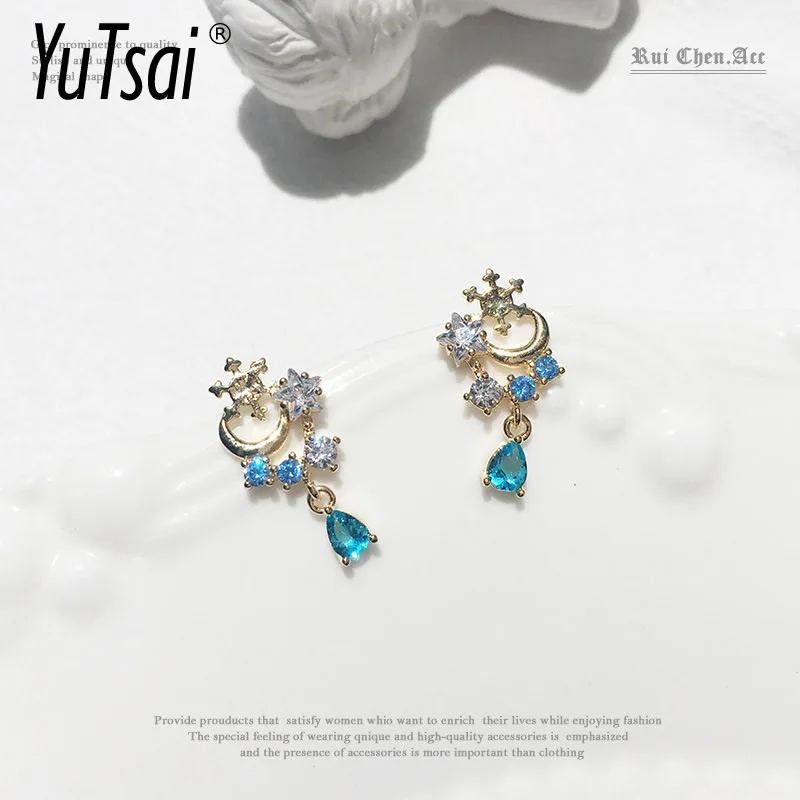 

YUTSAI Fashion Micro Inlaid Blue Water Drop Earrings Snowflake Zircon Dangle Earrings for Women Jewelry Gifts YT501