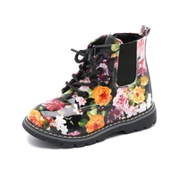 little baby girls children leather boots kids boots flower print baby girls martin shoes girls boots 3 4 5 6 7years old kids