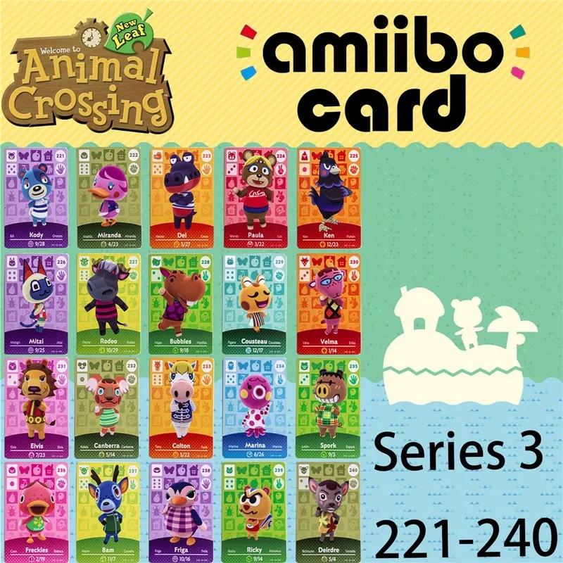 221 ~ 240 животные пересекающие новые горизонты игры Amiibo карты для NS Switch 3DS Lobo набор NFC