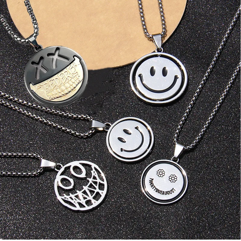 

Fashion Hip Hop Long Chain Necklace for Women Men Stainless Steel Jewelry Smiley Series Chain Necklace Punk Necklaces Jewelry