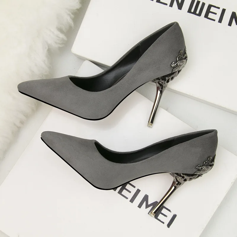 

Spring Ladies High heels 2019 Sexy Shallow Mouth Suede Wedding Shallow Mouth High heels Elegant Girl Office Women's Shoes XN-03