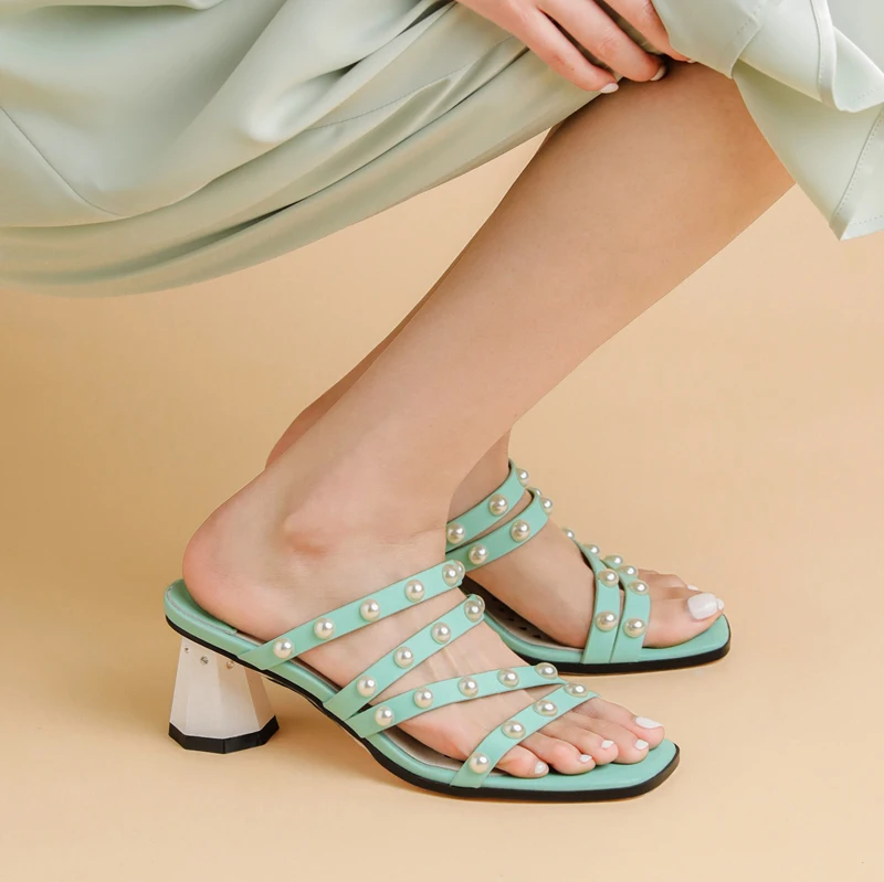 

2021 Fashion Women Slipper genuine leather New Arrival High Heels Sandals For Women Summer Party Casual Prom Shoes Woman