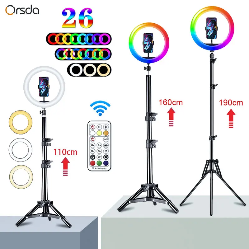 

10-12 Inch RGB Ring Light with Stand LED Ring Light with Tripod RGB 26 Colors Selfie Ring Light for Makeup Video YouTube Tik Tok
