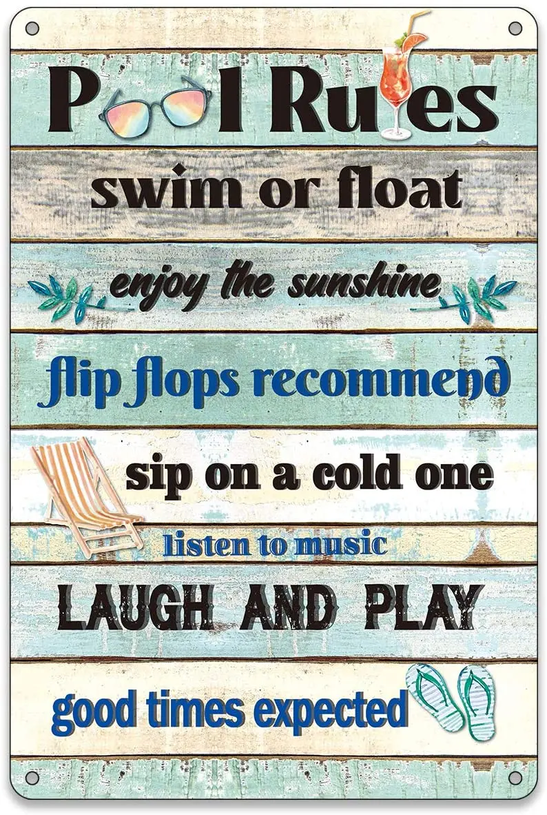 

BellowDeer Vintage Pool Rules Swimming Pool Metal Tin Sign Poster Retro Pool Rules Quote Metal Plaque Tin Bar Wall Decor