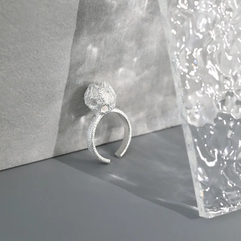 

YPAY 100% Genuine 925 Sterling Silver Open Rings for Women Korea INS Geometric Ball Shape Fine Jewelry YMR1165