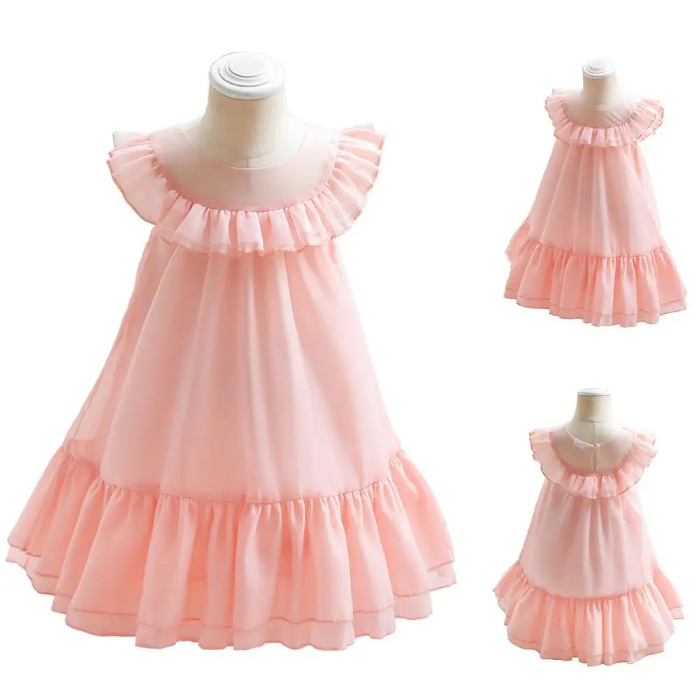 

Ruffles Girls Princess Dresses Solid Color Children Loose Swing