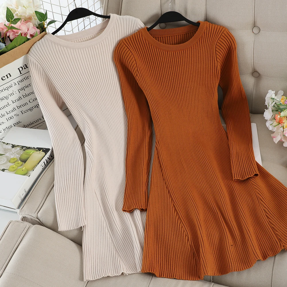 SINGRAIN женское длинное платье свитер с длинными рукавами ТРАПЕЦИЕВИДНОЕ