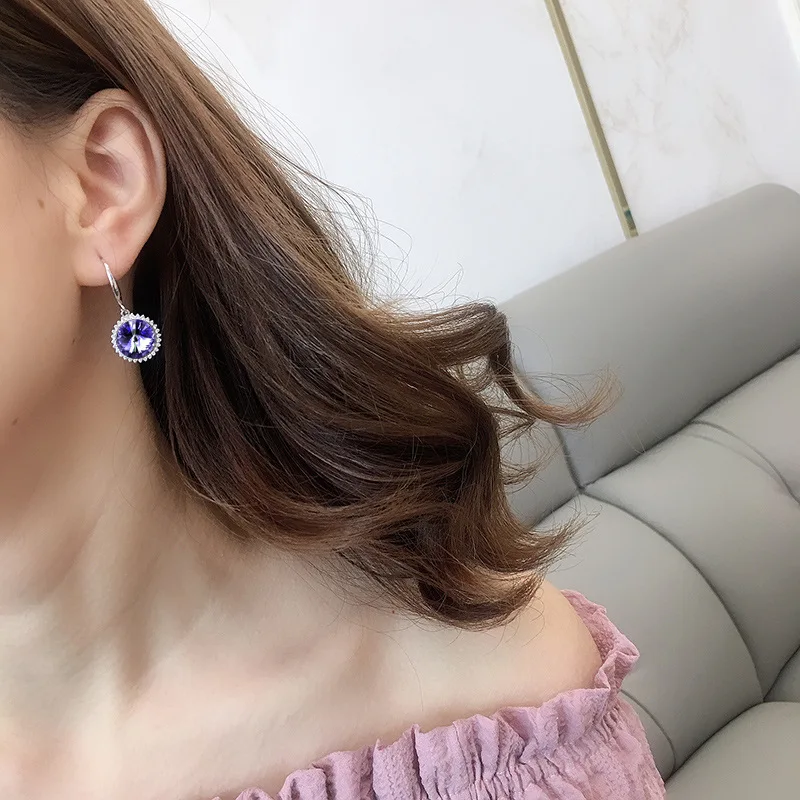 

BLACK ANGEL New 925 Sterling Silver Luxury Austrian Crystal Red Zircon Gemstone Drop Earrings for Women Jewelry Wedding Gift
