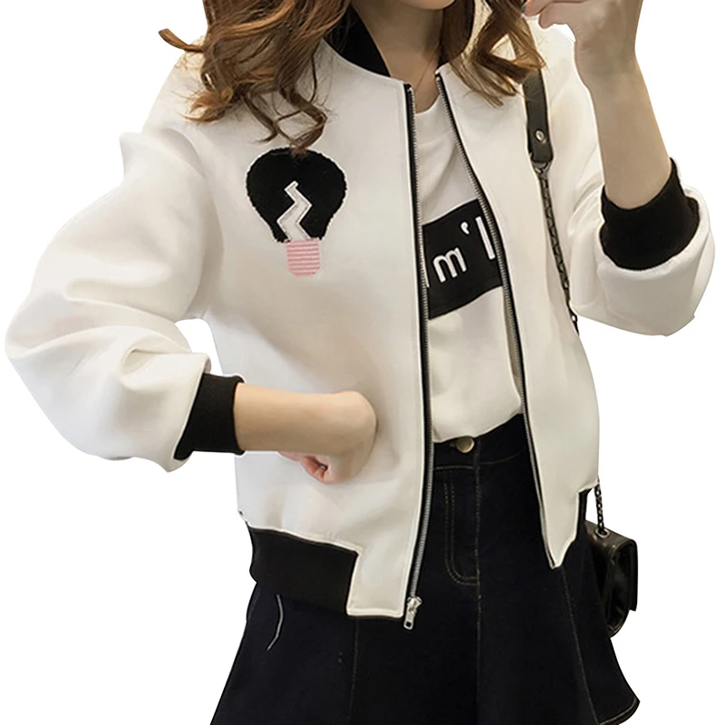 

Liva Girl Jacket For Woman Light Bulb Embroidery Top Autumn\Winter Korean New Zipper Baseball Uniform Jacket Vetements Femmes