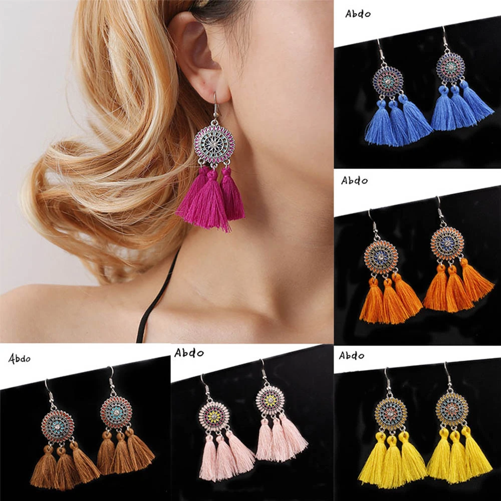 Новые Boho Стиль Большой Круг висячие серьги с кисточками для женщин богемные