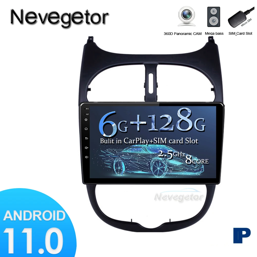 Автомагнитола 2 Din Android 11 автомобильный мультимедийный плеер для Peugeot 206 2000 2016 GPS