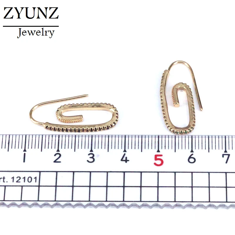 

4 Pairs, Safety Pin Stud Earrings Gold / Silver Color Elegant Jewelry Paperclip CZ Micro Pave Zircon Brincos