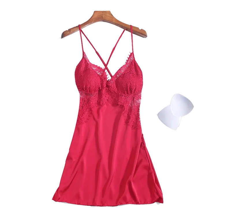 Кружевная ночная рубашка с v образным вырезом атласная пижама шелковое Ночное