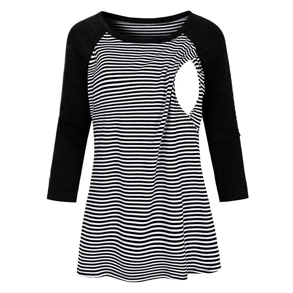 Женская блузка для беременных 3/4 рукав полосатые топы кормящих футболка грудного