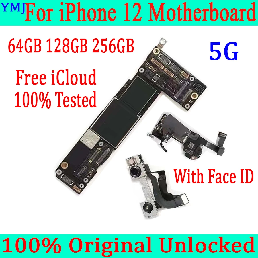 

Free iCloud For iphone 12 Motherboard 64GB 128GB 256GB Original Unlocked With/No Face ID Logic board MB Support IOS update & 5G