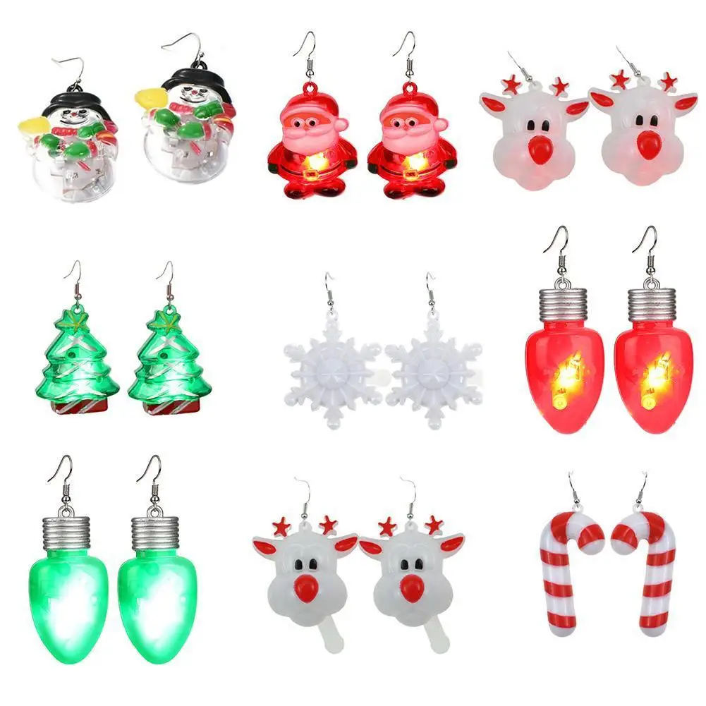 

LED Earrings Glowing Light Up Earrings Santa Claus Reindeer Snowman Christmas Tree Dangle With Lights For Party Women