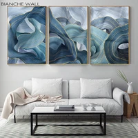 blue green gold lines wavy geometric poster new chinese canvas print painting contemporary wall art home decoration picture
