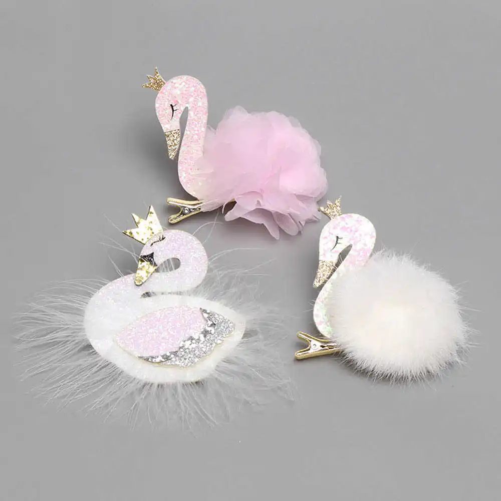 

Shape style kawaii headwear party decoration of princess hair swan hair clip glitter yarn barrette for children accessories