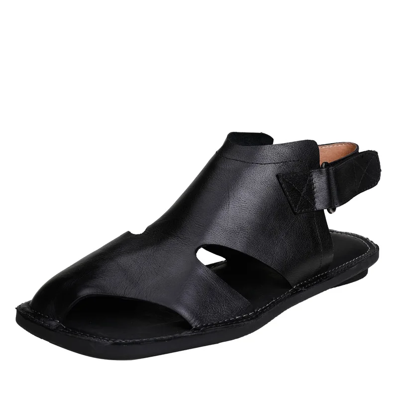 

Johnature 2021 New Women Sandals Genuine Leather Summer Women Shoes Hook & Loop Casual Retro Sewing Flat With Ladies Sandals