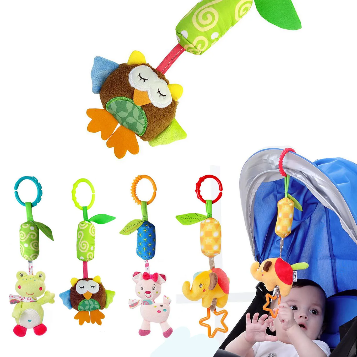 

Baby Toys Animal elephant rabbit owl frog Soft Rattles Bed Crib Stroller Music Hanging Bell kids Stuffed Toys