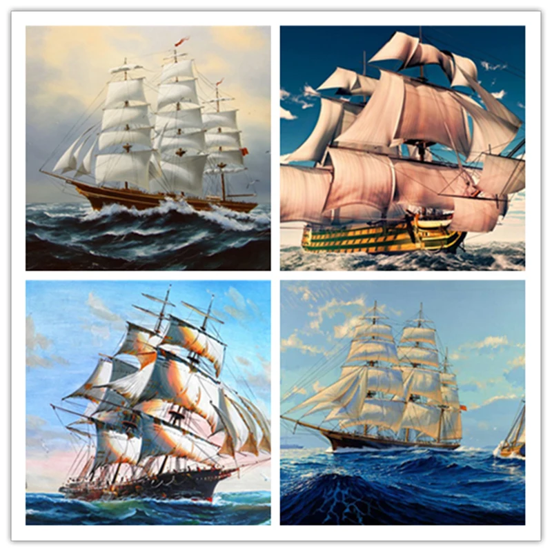 

Sailing boat digital oil painting DIY digital oil painting canvas without frame digital hand-painted home decoration canvas