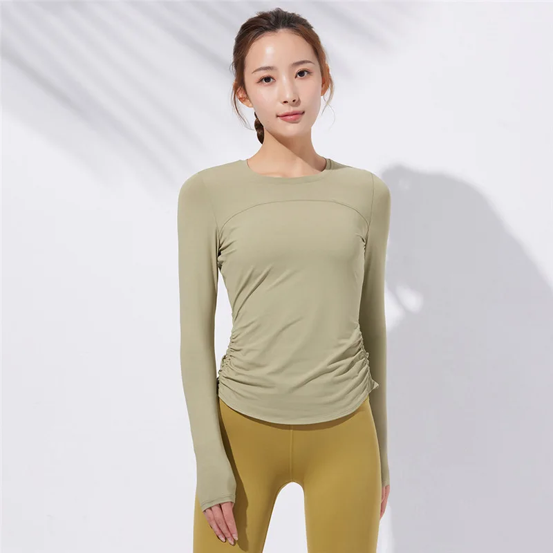 

Women Yoga Shirt Back Curved Sexy Long Sleeved Female Outdoor Sports Top Breathable Quick-drying Seamless Gym Fitness Clothing