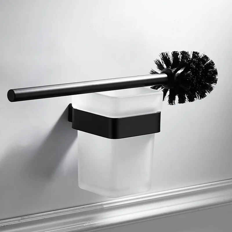 

304 Stainless Steel Bathroom Accessories Matte Black Toilet Brush Holder Wall Mounted Toilet Clean Brush Glass Toliet Brush Cup