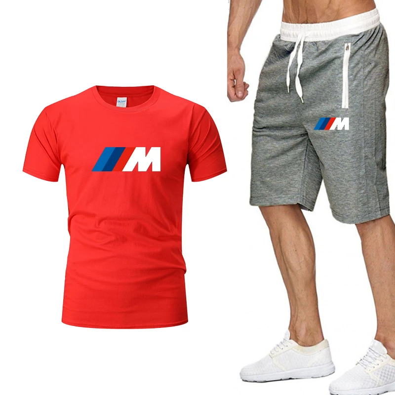 

2 piece set of men's sportswear, short sleeve t-shirt and shorts, fitness and basketball jumpsuit, cotton round neck, summer
