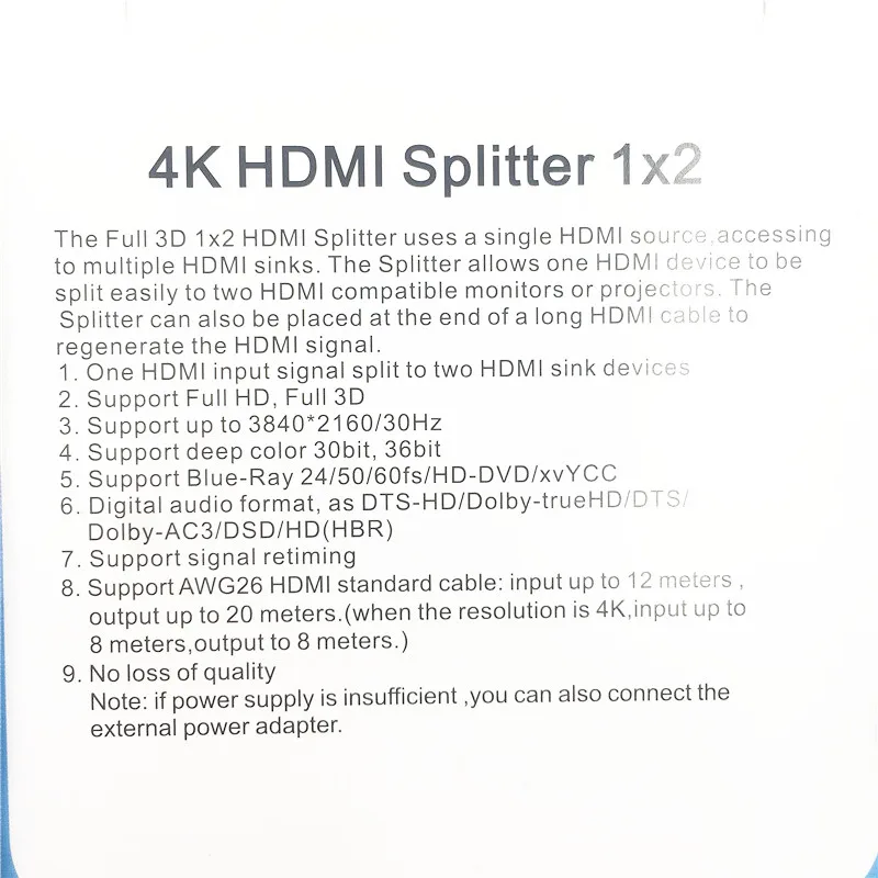 4K Hdmi сплиттер 1x2 Full HD 1080p видео HDMI коммутатор 1 в 2 выход усилитель двойной дисплей для HDTV DVD для PS3 Xbox