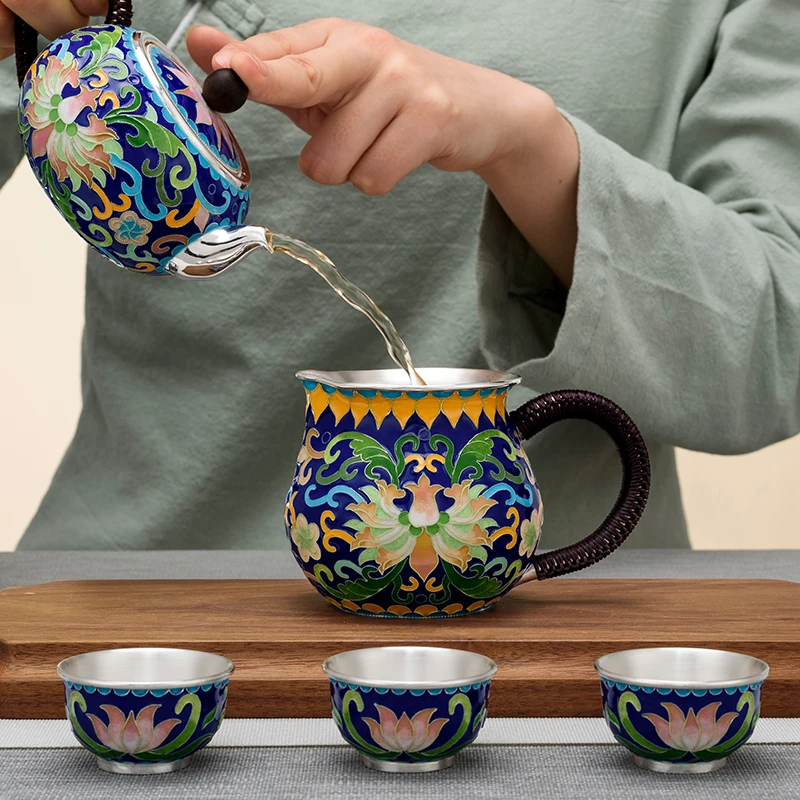 Silver Teapot Pure 999 Hand Made Cloisonne Medium Old Retro Style Home Tea Set | Дом и сад