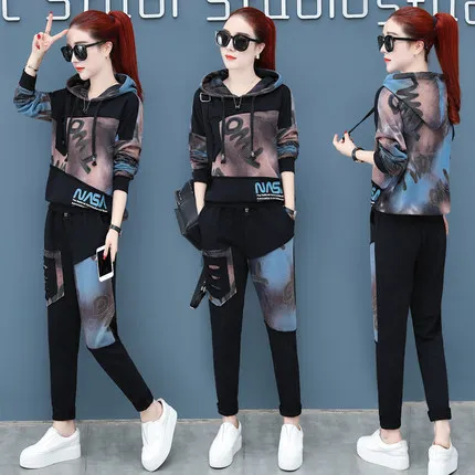 Женский комплект с капюшоном и брюками осень 2019 Новый Модный повседневный из 2