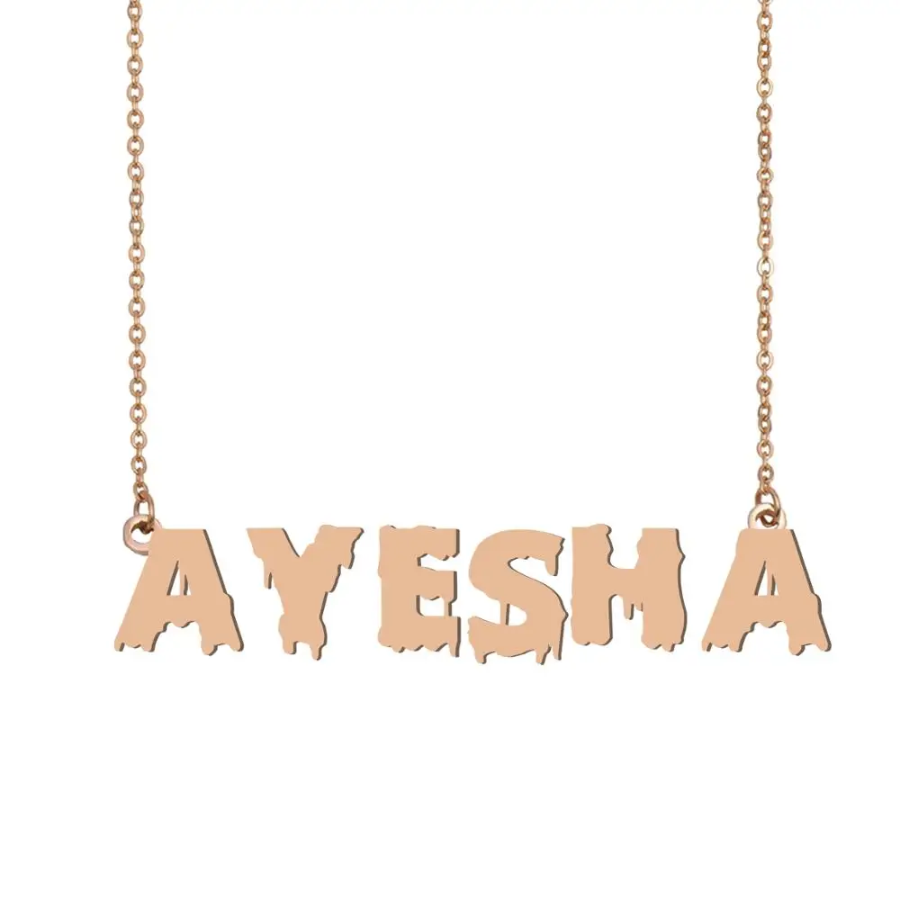 

Ayesha Name Necklace Custom Personal Cool Bloody Art Nameplate Pendant Halloween Santa's Day Jewelry Gift for Kids Boys Girls