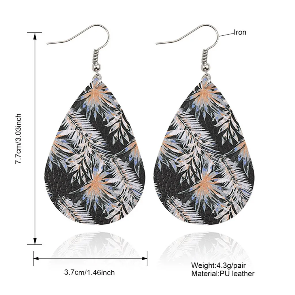 Модные Этнические серьги двухсторонние с принтом каплевидные кожаные сережки