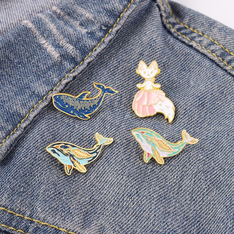 

Ocean Whale Enamel Pins Humpback Whales Cat Mermaid Brooches Badge Bag Cartoon Animal Jewelry Gift for Kids Friends Free Fastene