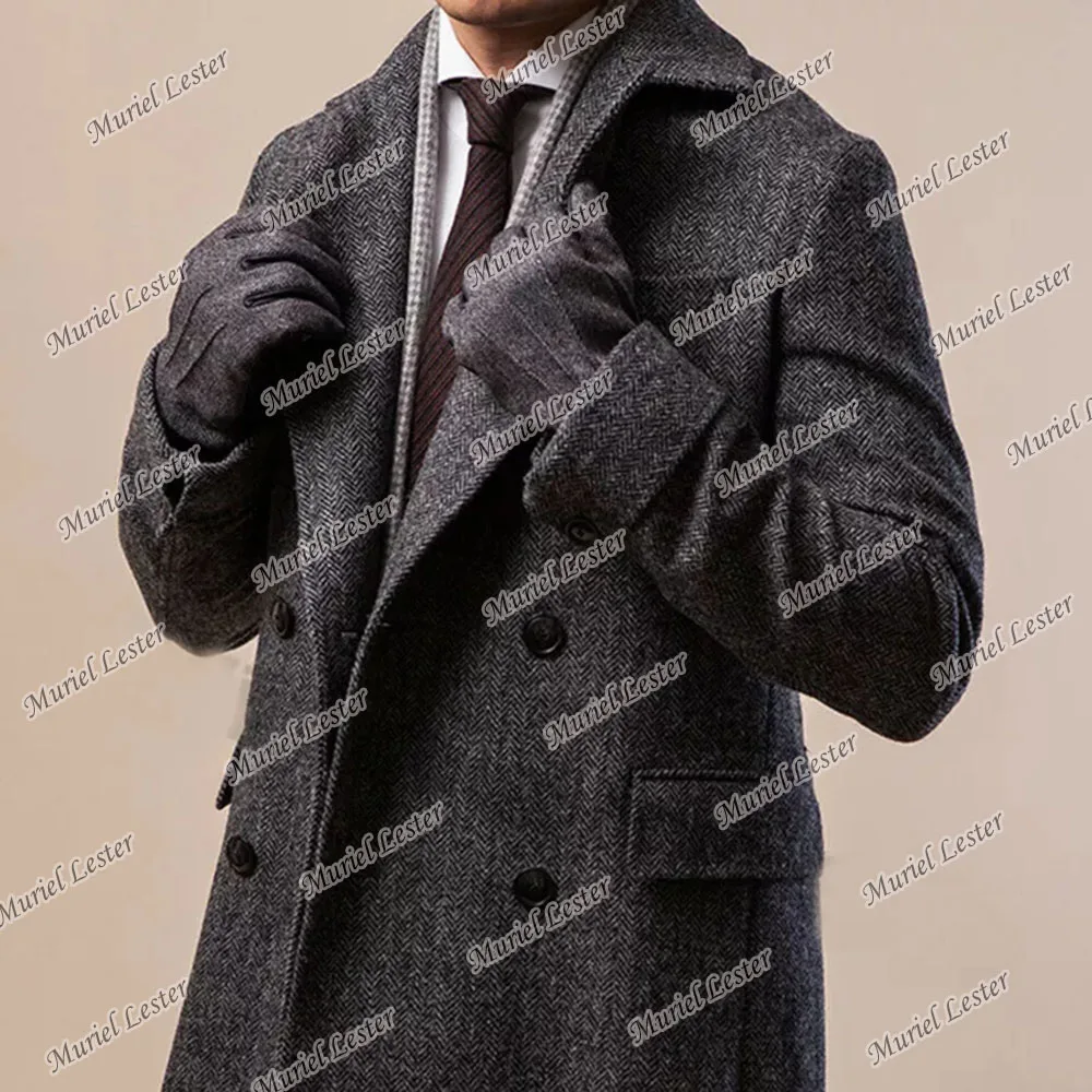 Vintage Men Wool Blends Double Breasted Herringbone Notch Lapel Overcoat Custom Made Slim Fit Smoking Business Suit Jackets 2022 |