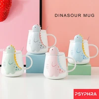 cartoon cute cup mug ceramic dinasour figurines with lid milk coffee cup home office water drinking bottle kids birthday gifts