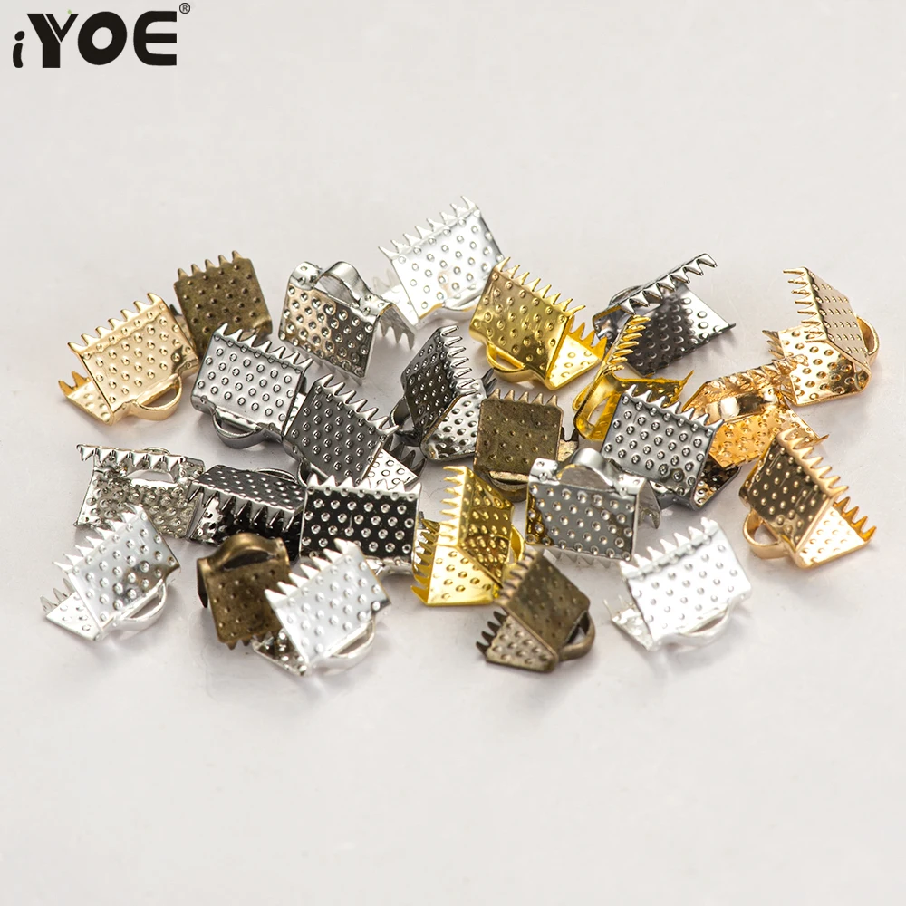 50pcs/Lot 6-40mm Wide Crimp End Fold Cove Clasps Leather Cord Caps Connector Chain for DIY Making Bracelet Jewelry Findings | Украшения и