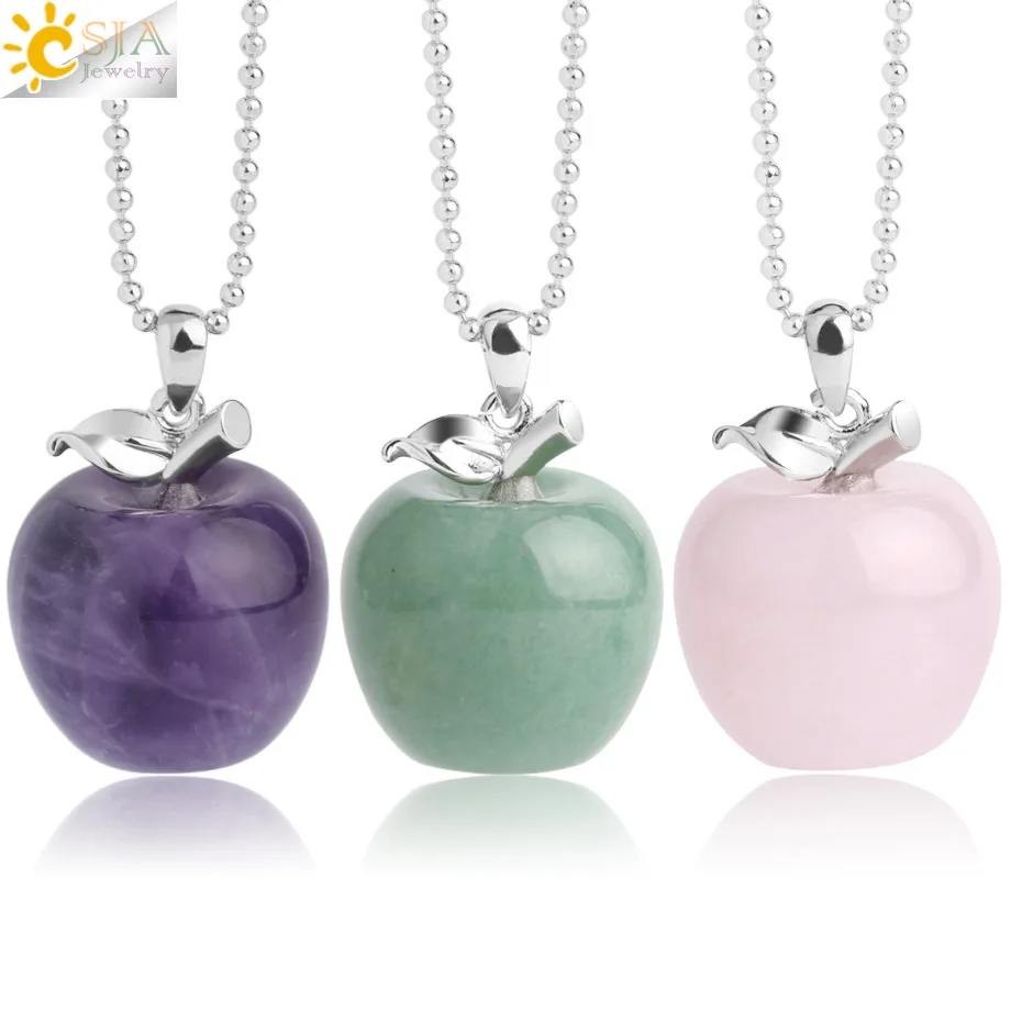 

Suspension Apple Natural Stone Pendant Crystal Pendants Quartz Bead Necklaces Fashion Jewelry for Female Women Gift