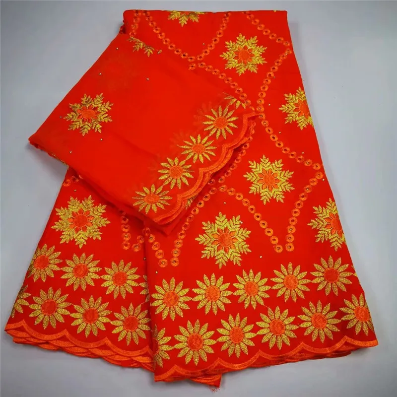 Оранжевое Африканское 100% хлопковое кружевное полотно новейшая швейцарская