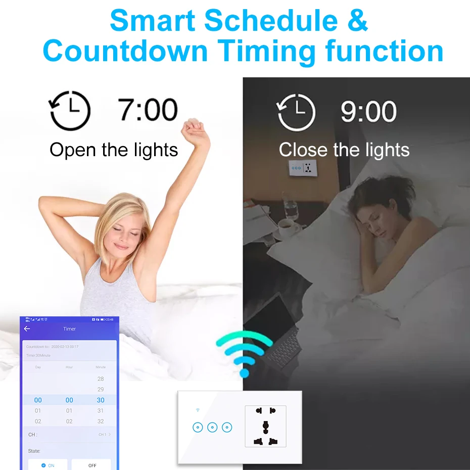 Wi Fi сенсорный выключатель с розеткой подходит для Alexa Google home универсальная